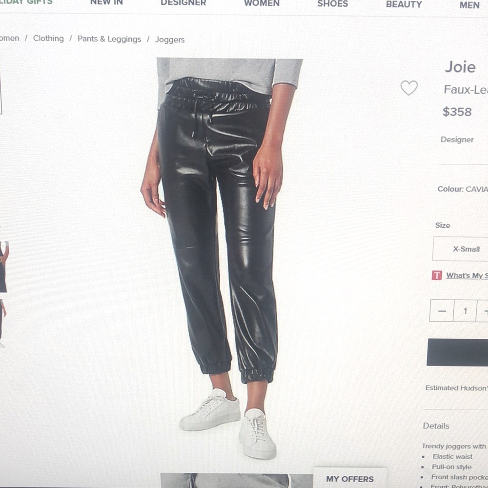 Joie Faux leather joggers.  NWT. Size xsmall